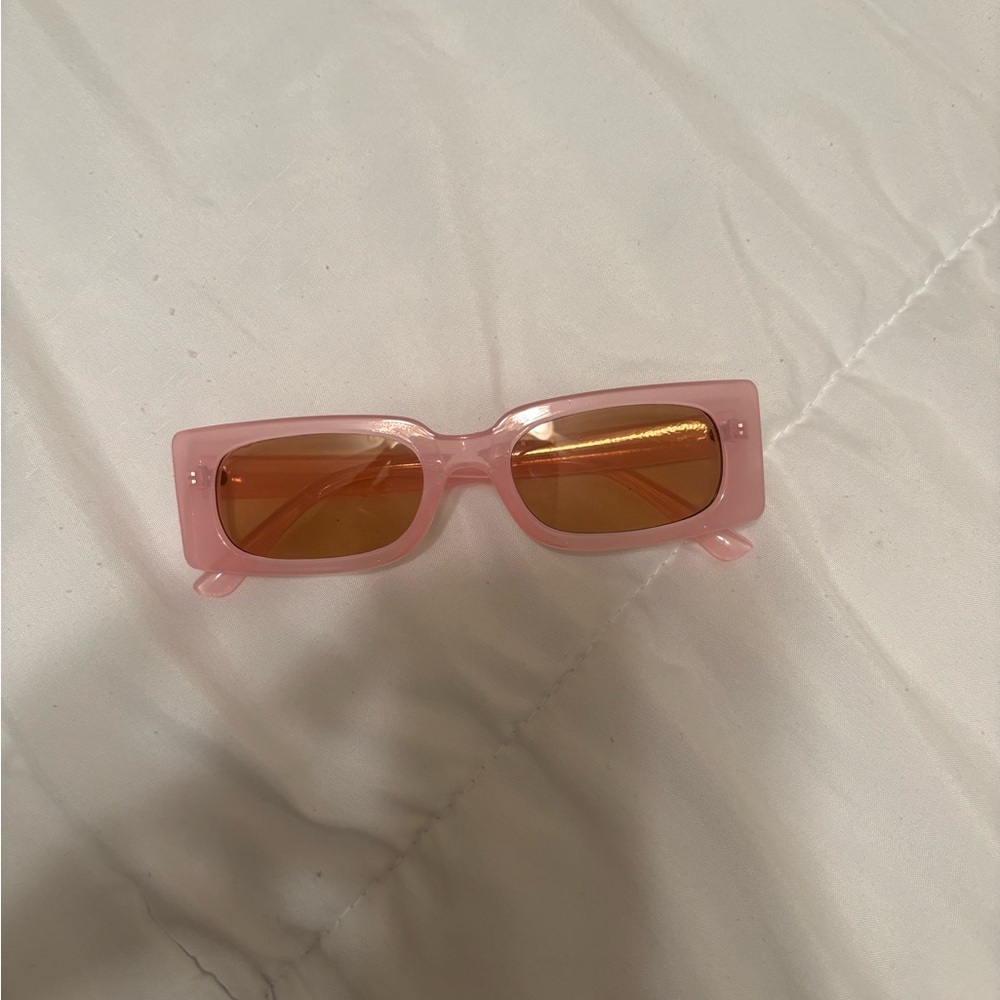 Pink Rectangular Retro Sunglasses with Orange Tint